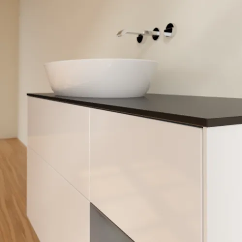 Picture of VILLEROY BOCH Finion Vanity unit, with lighting, 3 pull-out compartments, 1200 x 603 x 501 mm, Glossy White Lacquer / Anthracite Matt Lacquer / Glass Black Matt #FA52GKGF