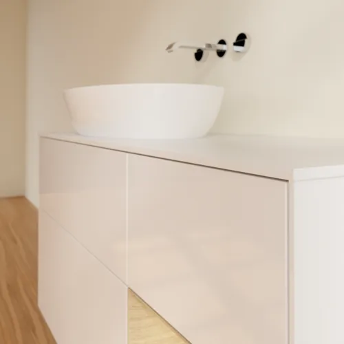Bild von VILLEROY BOCH Finion Waschbeckenunterschrank, mit Beleuchtung, 3 Auszüge, 1200 x 603 x 501 mm, Glossy White Lacquer / Oak Veneer / Glass White Matt #FA51PCGF