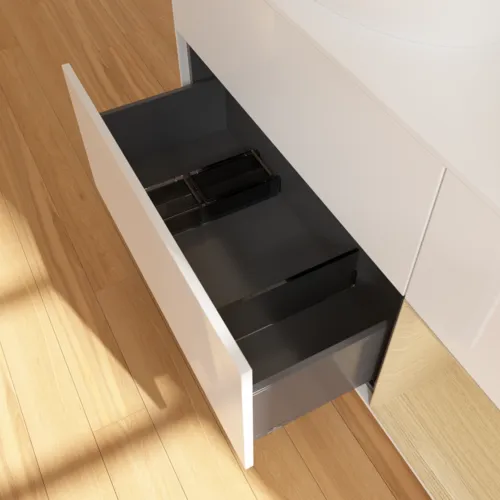 Bild von VILLEROY BOCH Finion Waschbeckenunterschrank, mit Beleuchtung, 3 Auszüge, 1200 x 603 x 501 mm, Glossy White Lacquer / Oak Veneer / Glass White Matt #FA51PCGF