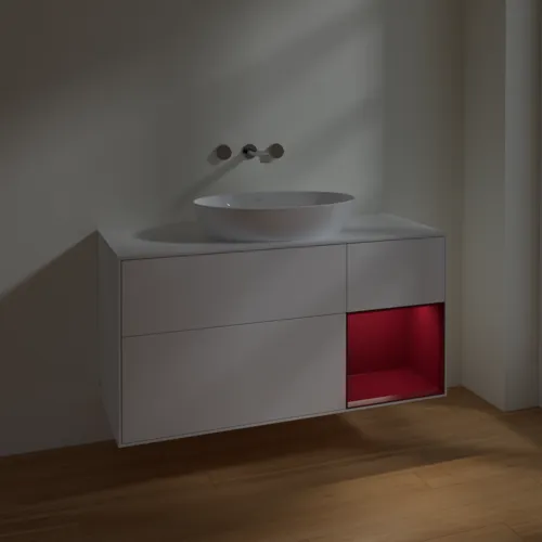 Bild von VILLEROY BOCH Finion Waschbeckenunterschrank, mit Beleuchtung, 3 Auszüge, 1200 x 603 x 501 mm, White Matt Lacquer / Peony Matt Lacquer / Glass White Matt #FA71HBMT