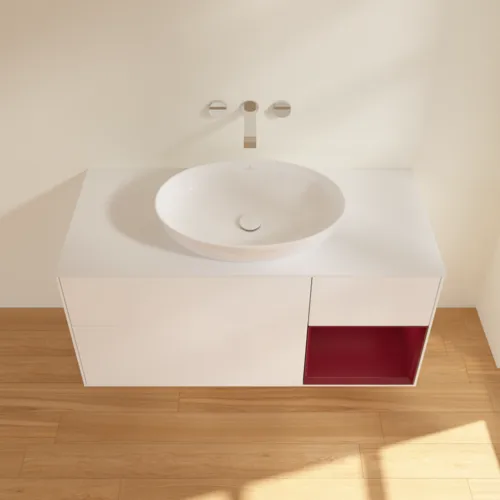 Bild von VILLEROY BOCH Finion Waschbeckenunterschrank, mit Beleuchtung, 3 Auszüge, 1200 x 603 x 501 mm, White Matt Lacquer / Peony Matt Lacquer / Glass White Matt #FA71HBMT