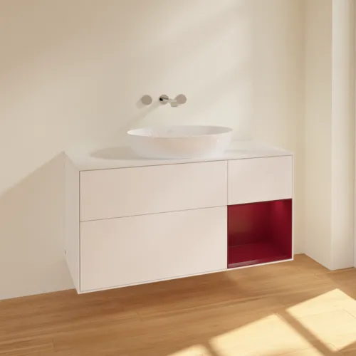Bild von VILLEROY BOCH Finion Waschbeckenunterschrank, mit Beleuchtung, 3 Auszüge, 1200 x 603 x 501 mm, White Matt Lacquer / Peony Matt Lacquer / Glass White Matt #FA71HBMT