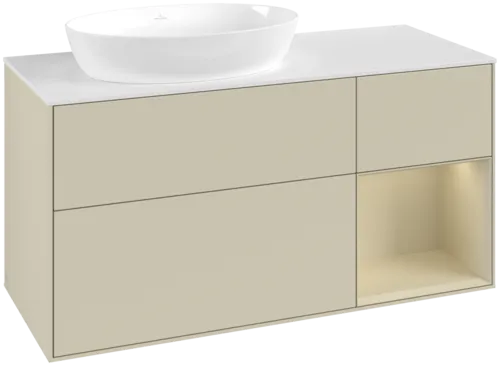 Obrázek VILLEROY BOCH Finion Vanity unit, with lighting, 3 pull-out compartments, 1200 x 603 x 501 mm, Silk Grey Matt Lacquer / Silk Grey Matt Lacquer / Glass White Matt #FA51HJHJ