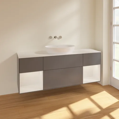 Bild von VILLEROY BOCH Finion Waschbeckenunterschrank, mit Beleuchtung, 4 Auszüge, 1600 x 603 x 501 mm, Anthracite Matt Lacquer / Glossy White Lacquer / Glass White Matt #FD01GFGK