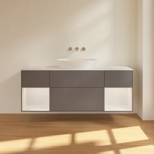 Bild von VILLEROY BOCH Finion Waschbeckenunterschrank, mit Beleuchtung, 4 Auszüge, 1600 x 603 x 501 mm, Anthracite Matt Lacquer / Glossy White Lacquer / Glass White Matt #FD01GFGK