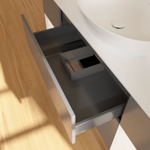 Bild von VILLEROY BOCH Finion Waschbeckenunterschrank, mit Beleuchtung, 4 Auszüge, 1600 x 603 x 501 mm, Anthracite Matt Lacquer / White Matt Lacquer / Glass White Matt #FD01MTGK
