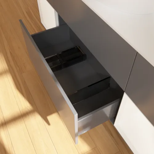Bild von VILLEROY BOCH Finion Waschbeckenunterschrank, mit Beleuchtung, 4 Auszüge, 1600 x 603 x 501 mm, Anthracite Matt Lacquer / White Matt Lacquer / Glass White Matt #FD01MTGK