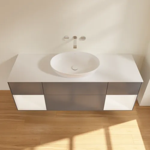 Bild von VILLEROY BOCH Finion Waschbeckenunterschrank, mit Beleuchtung, 4 Auszüge, 1600 x 603 x 501 mm, Anthracite Matt Lacquer / White Matt Lacquer / Glass White Matt #FD01MTGK