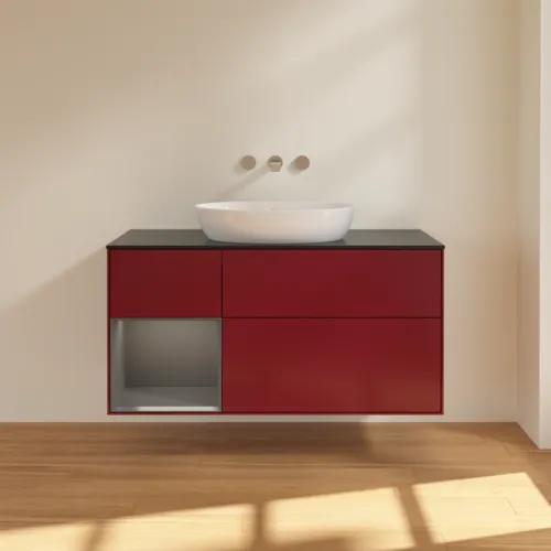 VILLEROY BOCH Finion Waschbeckenunterschrank, mit Beleuchtung, 3 Auszüge, 1200 x 603 x 501 mm, Peony Matt Lacquer / Anthracite Matt Lacquer / Glass Black Matt #FA62GKHB, Bild 3