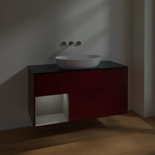 VILLEROY BOCH Finion Waschbeckenunterschrank, mit Beleuchtung, 3 Auszüge, 1200 x 603 x 501 mm, Peony Matt Lacquer / Anthracite Matt Lacquer / Glass Black Matt #FA62GKHB, Bild 5