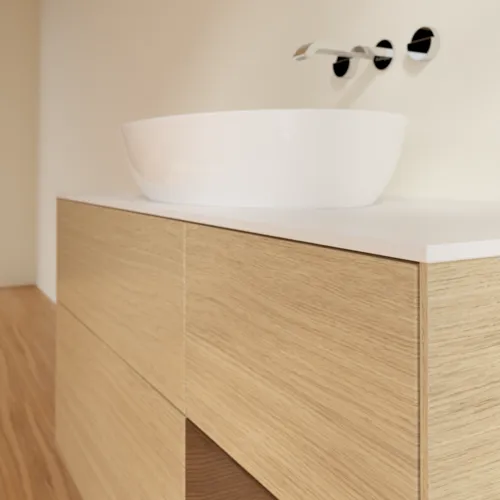 VILLEROY BOCH Finion Waschbeckenunterschrank, mit Beleuchtung, 3 Auszüge, 1200 x 603 x 501 mm, Oak Veneer / Walnut Veneer / Glass White Matt #FA71GNPC, Bild 6