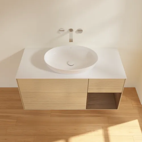VILLEROY BOCH Finion Waschbeckenunterschrank, mit Beleuchtung, 3 Auszüge, 1200 x 603 x 501 mm, Oak Veneer / Walnut Veneer / Glass White Matt #FA71GNPC, Bild 4