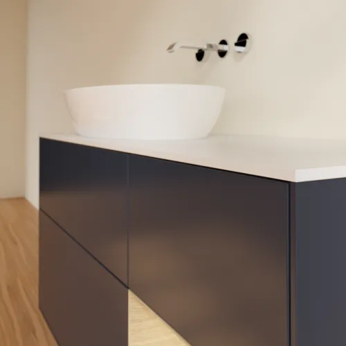 VILLEROY BOCH Finion Waschbeckenunterschrank, mit Beleuchtung, 3 Auszüge, 1200 x 603 x 501 mm, Midnight Blue Matt Lacquer / Oak Veneer / Glass White Matt #FA51PCHG, Bild 6