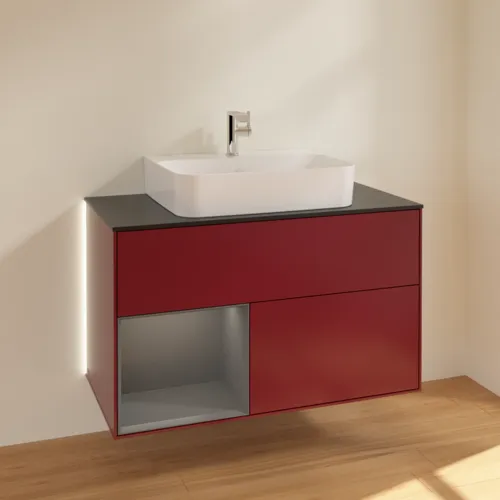 VILLEROY BOCH Finion Waschbeckenunterschrank, mit Beleuchtung, 2 Auszüge, 1000 x 603 x 501 mm, Peony Matt Lacquer / Anthracite Matt Lacquer / Glass Black Matt #G112GKHB, Bild 2