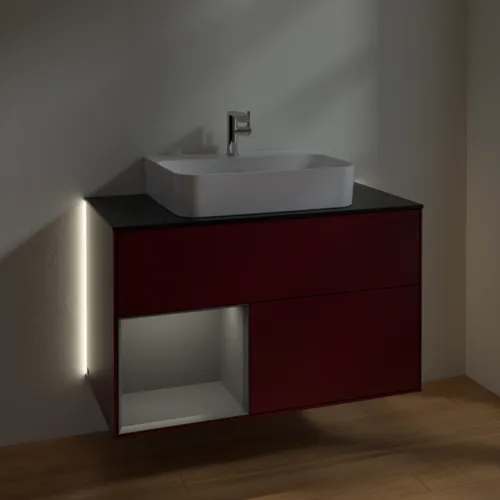 VILLEROY BOCH Finion Waschbeckenunterschrank, mit Beleuchtung, 2 Auszüge, 1000 x 603 x 501 mm, Peony Matt Lacquer / Anthracite Matt Lacquer / Glass Black Matt #G112GKHB, Bild 3