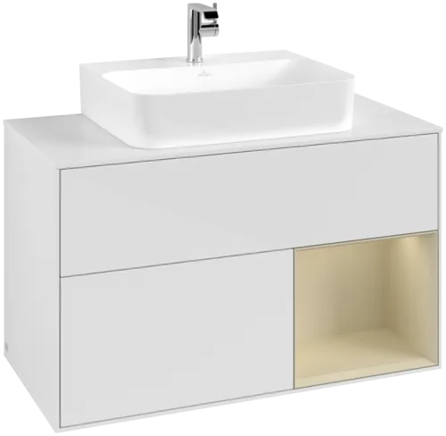Зображення з  VILLEROY BOCH Finion Vanity unit, with lighting, 2 pull-out compartments, 1000 x 603 x 501 mm, Glossy White Lacquer / Silk Grey Matt Lacquer / Glass White Matt #G121HJGF