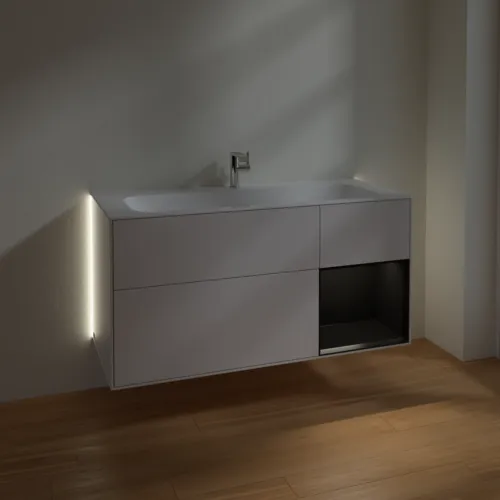 Bild von VILLEROY BOCH Finion Waschbeckenunterschrank, mit Beleuchtung, 3 Auszüge, 1196 x 591 x 498 mm, Glossy White Lacquer / Black Matt Lacquer #G070PDGF