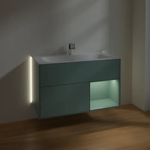 Bild von VILLEROY BOCH Finion Waschbeckenunterschrank, mit Beleuchtung, 2 Auszüge, 996 x 591 x 498 mm, Olive Matt Lacquer / Olive Matt Lacquer #G040GMGM