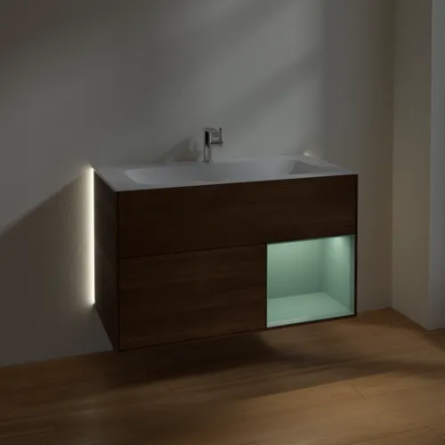 Bild von VILLEROY BOCH Finion Waschbeckenunterschrank, mit Beleuchtung, 2 Auszüge, 996 x 591 x 498 mm, Walnut Veneer / Olive Matt Lacquer #G040GMGN