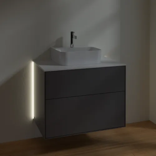 Bild von VILLEROY BOCH Finion Waschbeckenunterschrank, mit Beleuchtung, 2 Auszüge, 800 x 603 x 501 mm, Anthracite Matt Lacquer / Glass White Matt #G08100GK