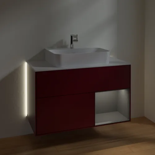 Bild von VILLEROY BOCH Finion Waschbeckenunterschrank, mit Beleuchtung, 2 Auszüge, 1000 x 603 x 501 mm, Peony Matt Lacquer / Anthracite Matt Lacquer / Glass White Matt #G121GKHB