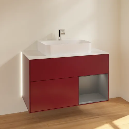 Bild von VILLEROY BOCH Finion Waschbeckenunterschrank, mit Beleuchtung, 2 Auszüge, 1000 x 603 x 501 mm, Peony Matt Lacquer / Anthracite Matt Lacquer / Glass White Matt #G121GKHB