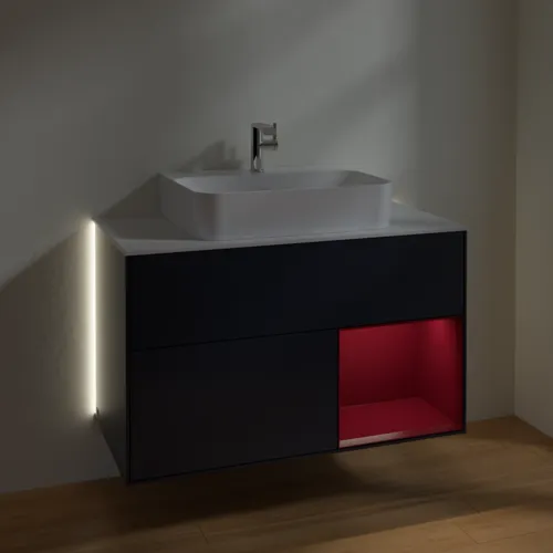 Bild von VILLEROY BOCH Finion Waschbeckenunterschrank, mit Beleuchtung, 2 Auszüge, 1000 x 603 x 501 mm, Midnight Blue Matt Lacquer / Peony Matt Lacquer / Glass White Matt #G121HBHG