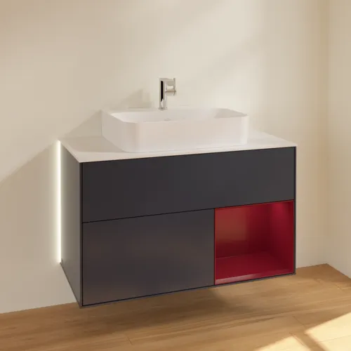Bild von VILLEROY BOCH Finion Waschbeckenunterschrank, mit Beleuchtung, 2 Auszüge, 1000 x 603 x 501 mm, Midnight Blue Matt Lacquer / Peony Matt Lacquer / Glass White Matt #G121HBHG