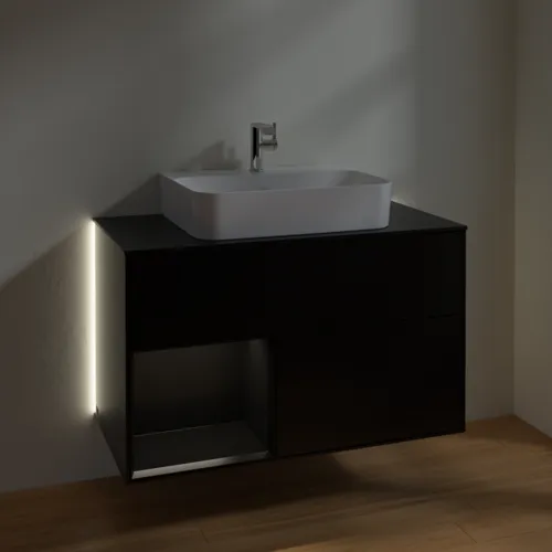 Bild von VILLEROY BOCH Finion Waschbeckenunterschrank, mit Beleuchtung, 2 Auszüge, 1000 x 603 x 501 mm, Black Matt Lacquer / Black Matt Lacquer / Glass Black Matt #G112PDPD