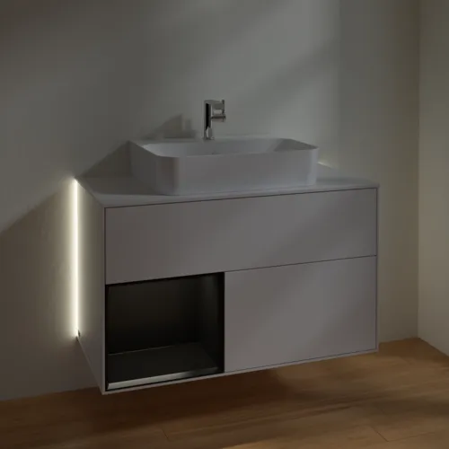 VILLEROY BOCH Finion Waschbeckenunterschrank, mit Beleuchtung, 2 Auszüge, 1000 x 603 x 501 mm, Glossy White Lacquer / Black Matt Lacquer / Glass White Matt #G111PDGF, Bild 3