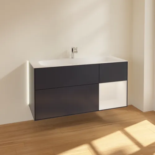 Bild von VILLEROY BOCH Finion Waschbeckenunterschrank, mit Beleuchtung, 3 Auszüge, 1196 x 591 x 498 mm, Midnight Blue Matt Lacquer / Glossy White Lacquer #G070GFHG