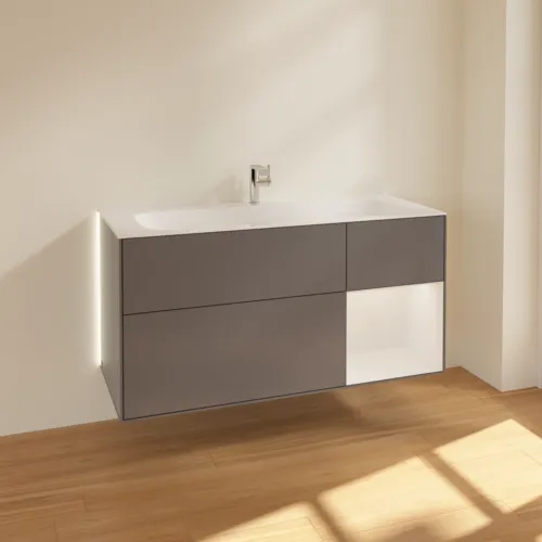 Bild von VILLEROY BOCH Finion Waschbeckenunterschrank, mit Beleuchtung, 3 Auszüge, 1196 x 591 x 498 mm, Anthracite Matt Lacquer / Glossy White Lacquer #G070GFGK