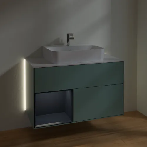 Bild von VILLEROY BOCH Finion Waschbeckenunterschrank, mit Beleuchtung, 2 Auszüge, 1000 x 603 x 501 mm, Olive Matt Lacquer / Midnight Blue Matt Lacquer / Glass White Matt #G111HGGM