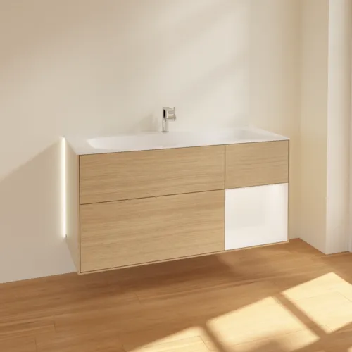 Bild von VILLEROY BOCH Finion Waschbeckenunterschrank, mit Beleuchtung, 3 Auszüge, 1196 x 591 x 498 mm, Oak Veneer / White Matt Lacquer #G070MTPC