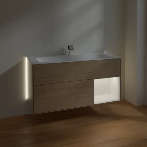 Bild von VILLEROY BOCH Finion Waschbeckenunterschrank, mit Beleuchtung, 3 Auszüge, 1196 x 591 x 498 mm, Oak Veneer / White Matt Lacquer #G070MTPC