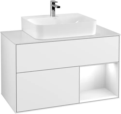 Obrázek VILLEROY BOCH Finion Vanity unit, with lighting, 2 pull-out compartments, 1000 x 603 x 501 mm, Glossy White Lacquer / Glossy White Lacquer / Glass White Matt #G121GFGF