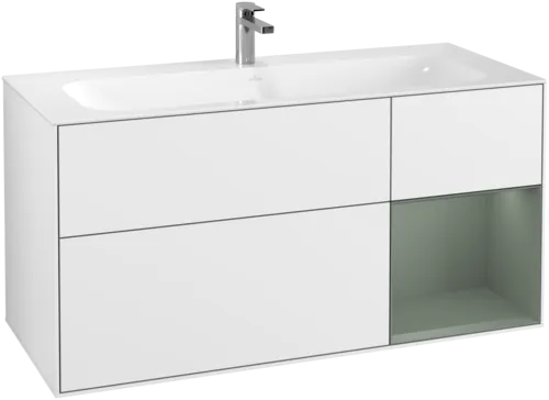 Зображення з  VILLEROY BOCH Finion Vanity unit, with lighting, 3 pull-out compartments, 1196 x 591 x 498 mm, Glossy White Lacquer / Olive Matt Lacquer #G070GMGF