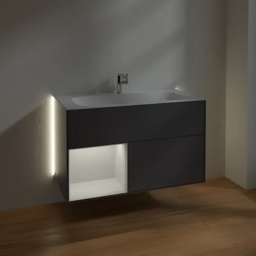 Bild von VILLEROY BOCH Finion Waschbeckenunterschrank, mit Beleuchtung, 2 Auszüge, 996 x 591 x 498 mm, Anthracite Matt Lacquer / Glossy White Lacquer #G030GFGK