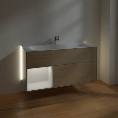 Bild von VILLEROY BOCH Finion Waschbeckenunterschrank, mit Beleuchtung, 3 Auszüge, 1196 x 591 x 498 mm, Oak Veneer / Glossy White Lacquer #G060GFPC