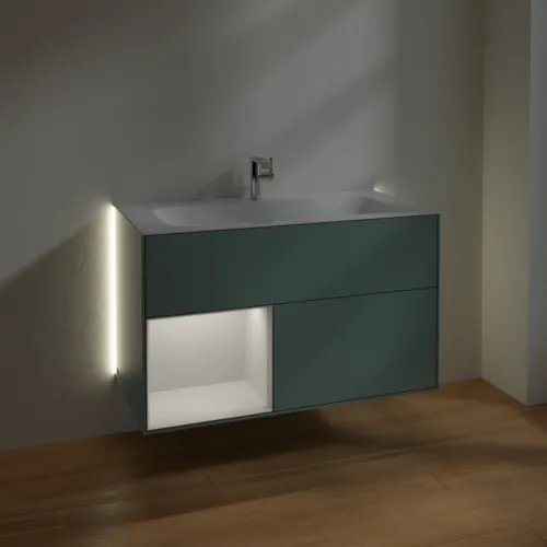 Bild von VILLEROY BOCH Finion Waschbeckenunterschrank, mit Beleuchtung, 2 Auszüge, 996 x 591 x 498 mm, Olive Matt Lacquer / Glossy White Lacquer #G030GFGM