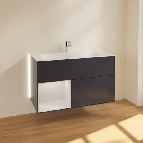 Bild von VILLEROY BOCH Finion Waschbeckenunterschrank, mit Beleuchtung, 2 Auszüge, 996 x 591 x 498 mm, Midnight Blue Matt Lacquer / Glossy White Lacquer #G030GFHG
