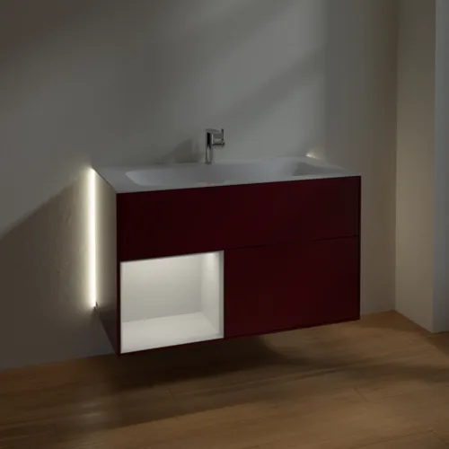 Bild von VILLEROY BOCH Finion Waschbeckenunterschrank, mit Beleuchtung, 2 Auszüge, 996 x 591 x 498 mm, Peony Matt Lacquer / Glossy White Lacquer #G030GFHB