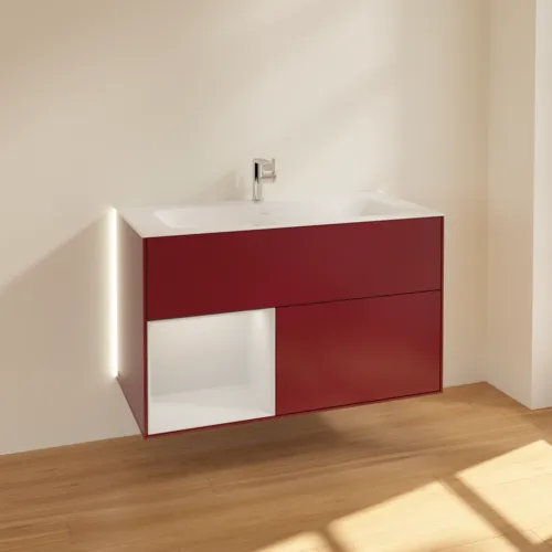 Bild von VILLEROY BOCH Finion Waschbeckenunterschrank, mit Beleuchtung, 2 Auszüge, 996 x 591 x 498 mm, Peony Matt Lacquer / Glossy White Lacquer #G030GFHB