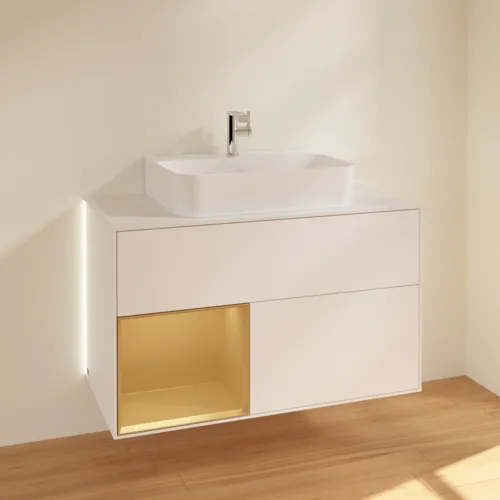 VILLEROY BOCH Finion Waschbeckenunterschrank, mit Beleuchtung, 2 Auszüge, 1000 x 603 x 501 mm, White Matt Lacquer / Gold Matt Lacquer / Glass White Matt #G111HFMT, Bild 2