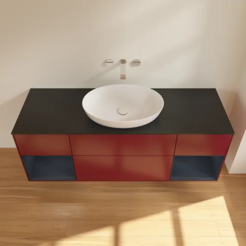 Bild von VILLEROY BOCH Finion Waschbeckenunterschrank, mit Beleuchtung, 4 Auszüge, 1600 x 603 x 501 mm, Peony Matt Lacquer / Midnight Blue Matt Lacquer / Glass Black Matt #FD02HGHB