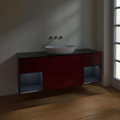 Bild von VILLEROY BOCH Finion Waschbeckenunterschrank, mit Beleuchtung, 4 Auszüge, 1600 x 603 x 501 mm, Peony Matt Lacquer / Midnight Blue Matt Lacquer / Glass Black Matt #FD02HGHB