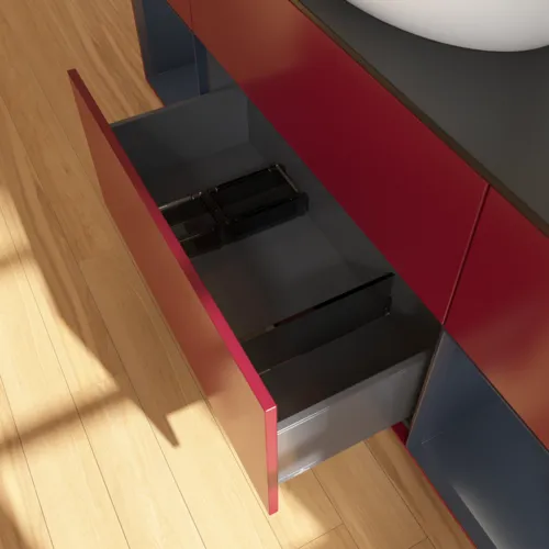 Bild von VILLEROY BOCH Finion Waschbeckenunterschrank, mit Beleuchtung, 4 Auszüge, 1600 x 603 x 501 mm, Peony Matt Lacquer / Midnight Blue Matt Lacquer / Glass Black Matt #FD02HGHB