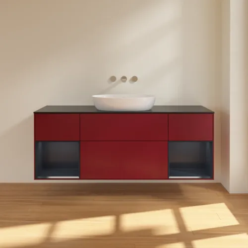 Bild von VILLEROY BOCH Finion Waschbeckenunterschrank, mit Beleuchtung, 4 Auszüge, 1600 x 603 x 501 mm, Peony Matt Lacquer / Midnight Blue Matt Lacquer / Glass Black Matt #FD02HGHB