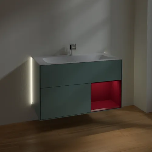 Bild von VILLEROY BOCH Finion Waschbeckenunterschrank, mit Beleuchtung, 2 Auszüge, 996 x 591 x 498 mm, Olive Matt Lacquer / Peony Matt Lacquer #G040HBGM