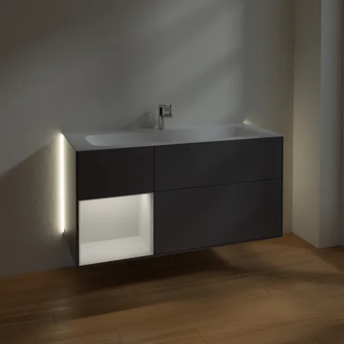 Bild von VILLEROY BOCH Finion Waschbeckenunterschrank, mit Beleuchtung, 3 Auszüge, 1196 x 591 x 498 mm, Anthracite Matt Lacquer / Glossy White Lacquer #G060GFGK